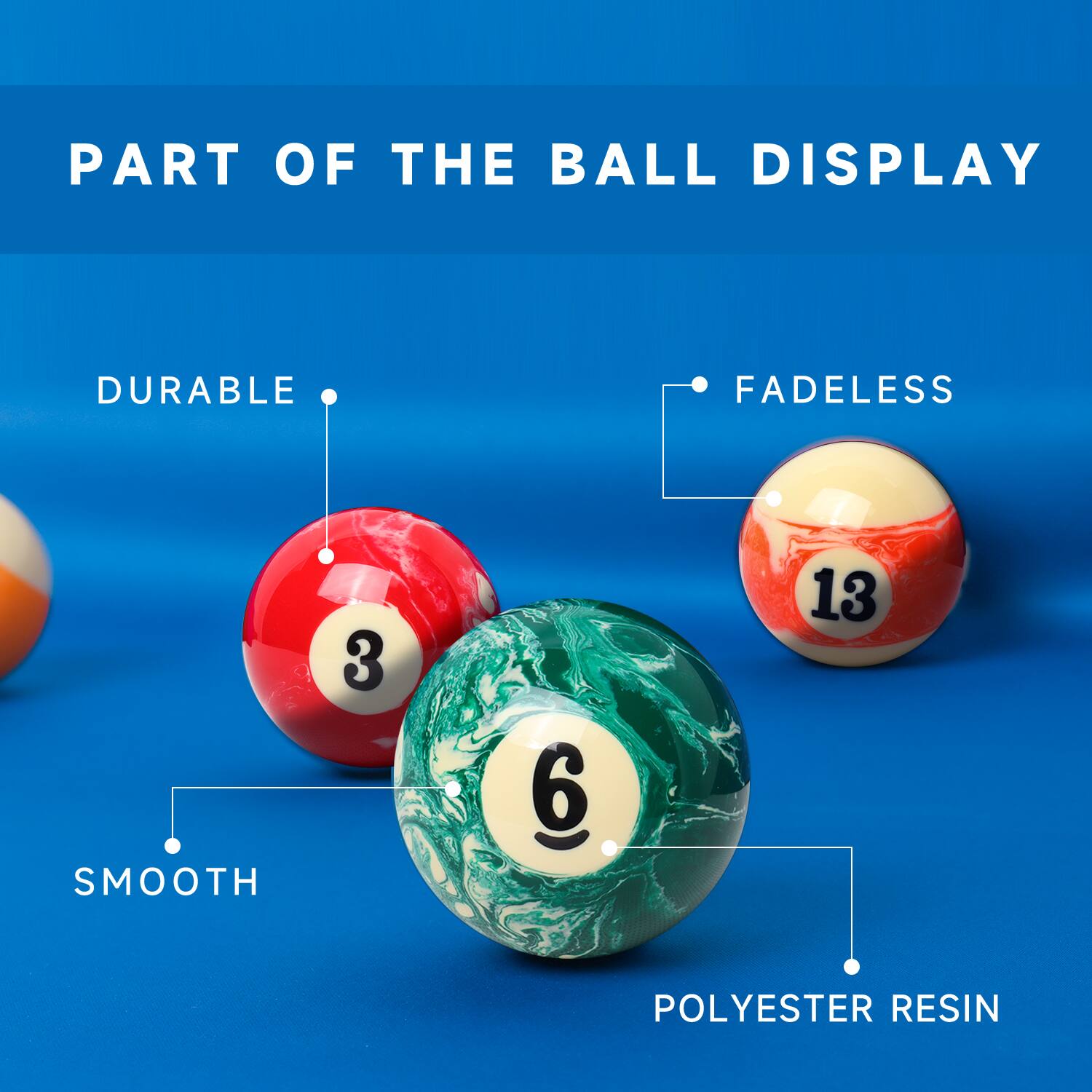 PART OF THE BALL DISPLAY

DURABLE
FADELESS
SMOOTH
POLYESTER RESIN

3
6
13