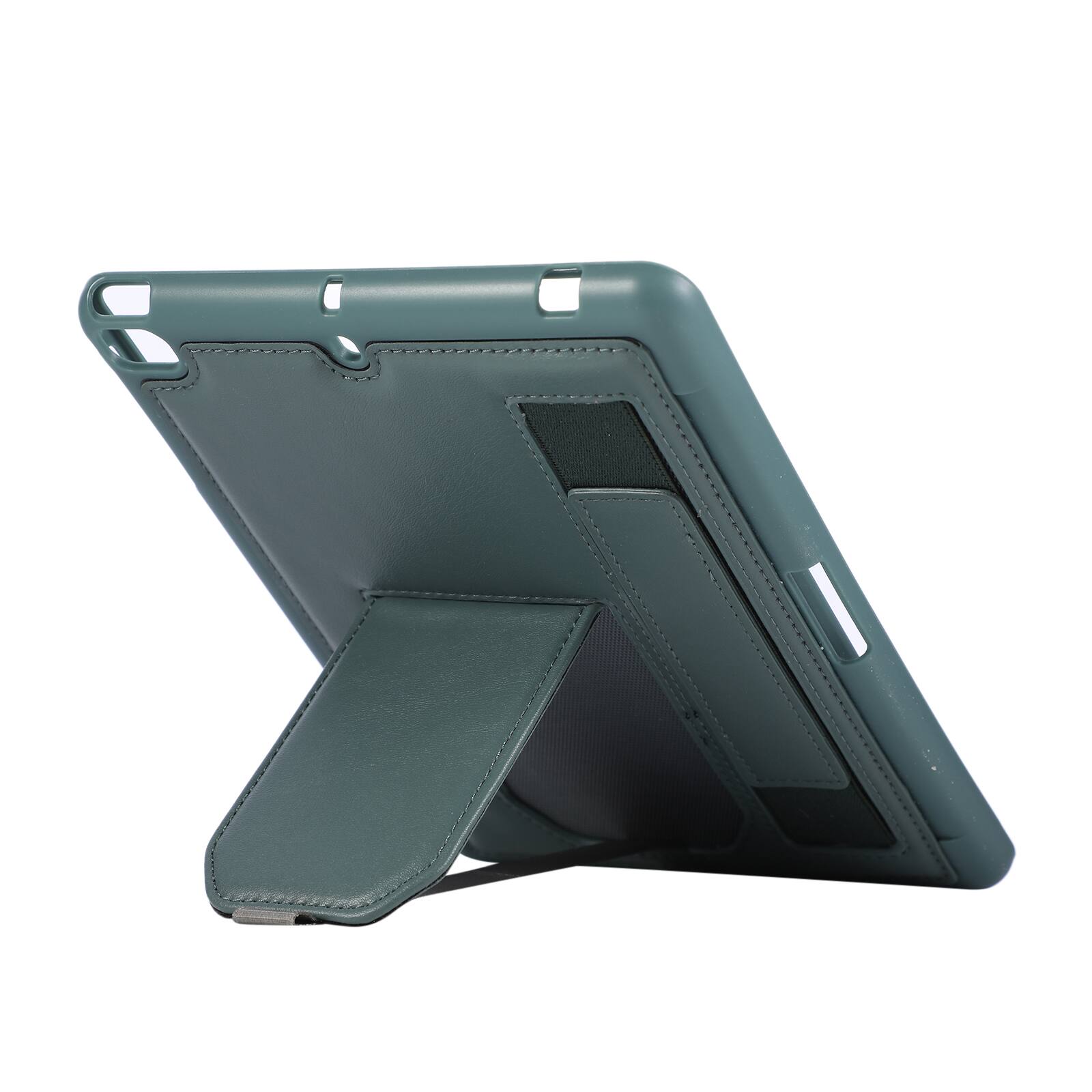 Back. Dteck - Shockproof Case for Apple iPad mini (5th Generation) 2019 with Hand Strap and Kickstand, PU Leather TPU Protective Cover - Darkgreen.