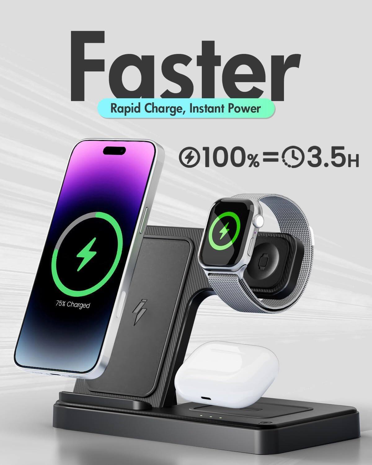 Faster  
Rapid Charge, Instant Power  

100% = 3.5H  
75% Charged