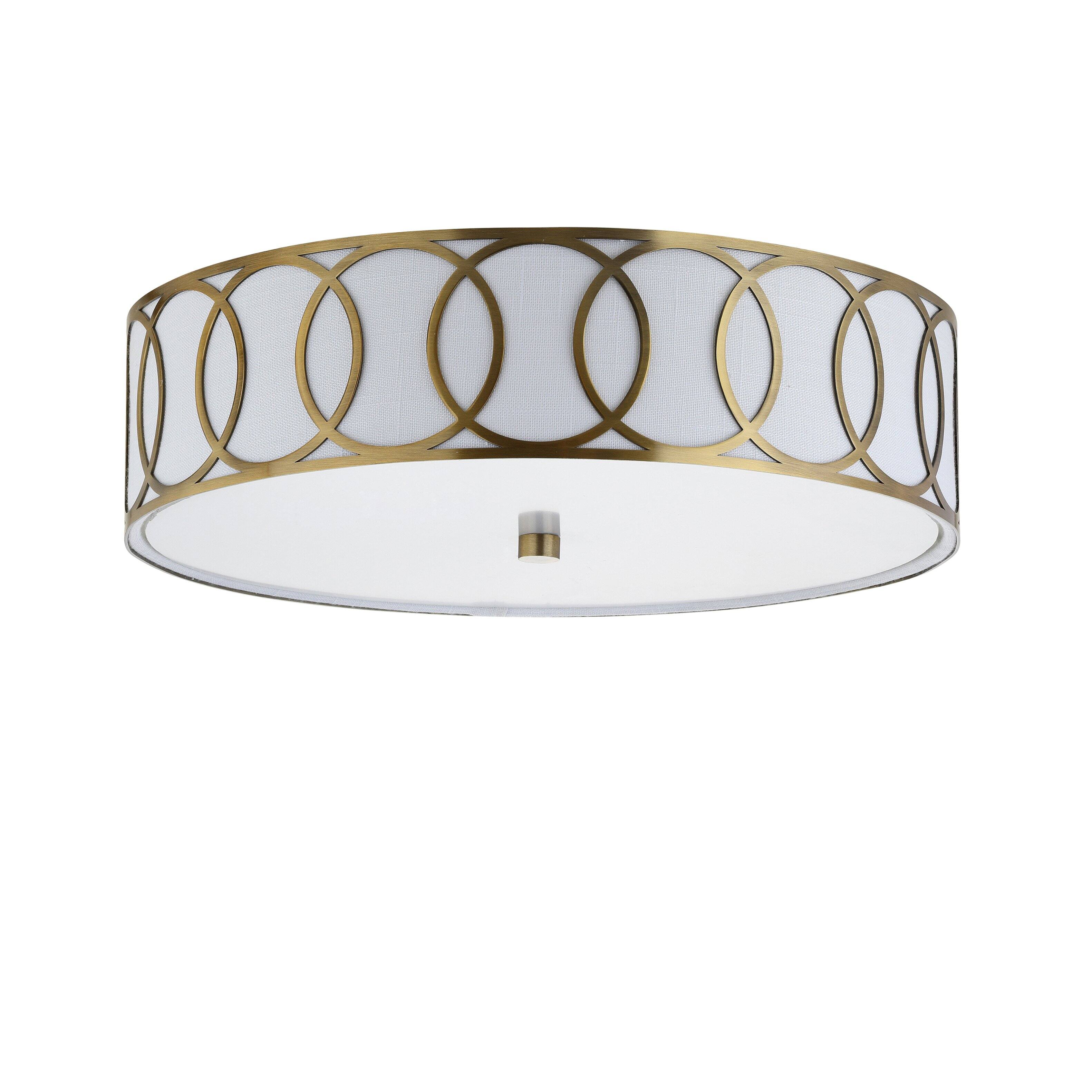Alt View 7. Jonathan Y - Aria 3-Light 15.5" Metal LED Flush Mount, Brass - Brass Gold.