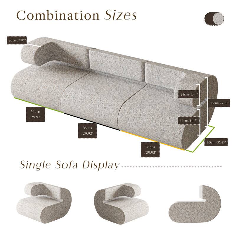 Combination Sizes

20cm / 7.87"
241cm / 94.4"
66cm / 25.98"
76cm / 29.92"
36cm / 14.17"
76cm / 29.92"
90cm / 35.43"

Single Sofa Display