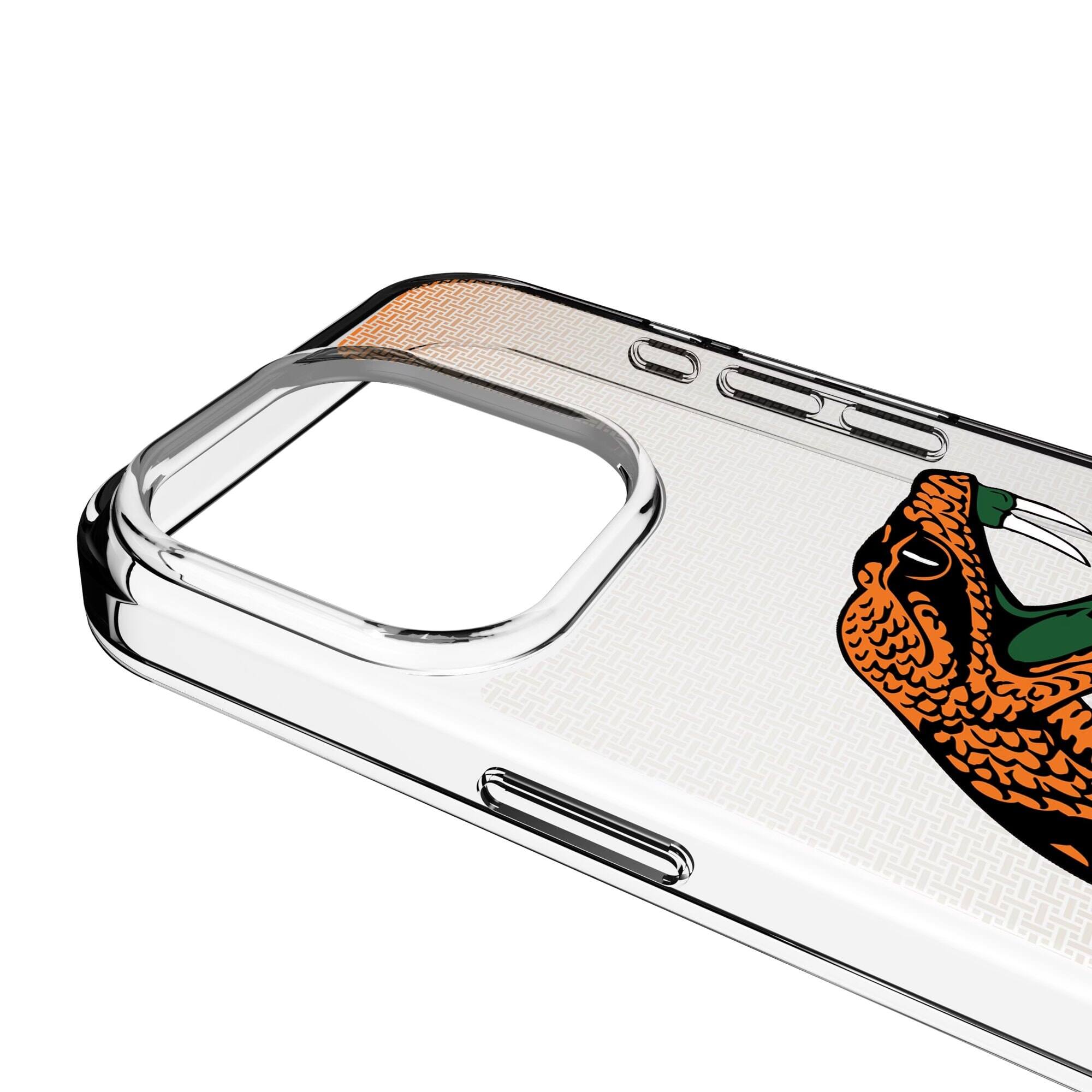 Alt View 2. Keyscaper - Florida A&M Rattlers Linen Logo iPhone Clear Case - 14 Pro Max - Multicolor.