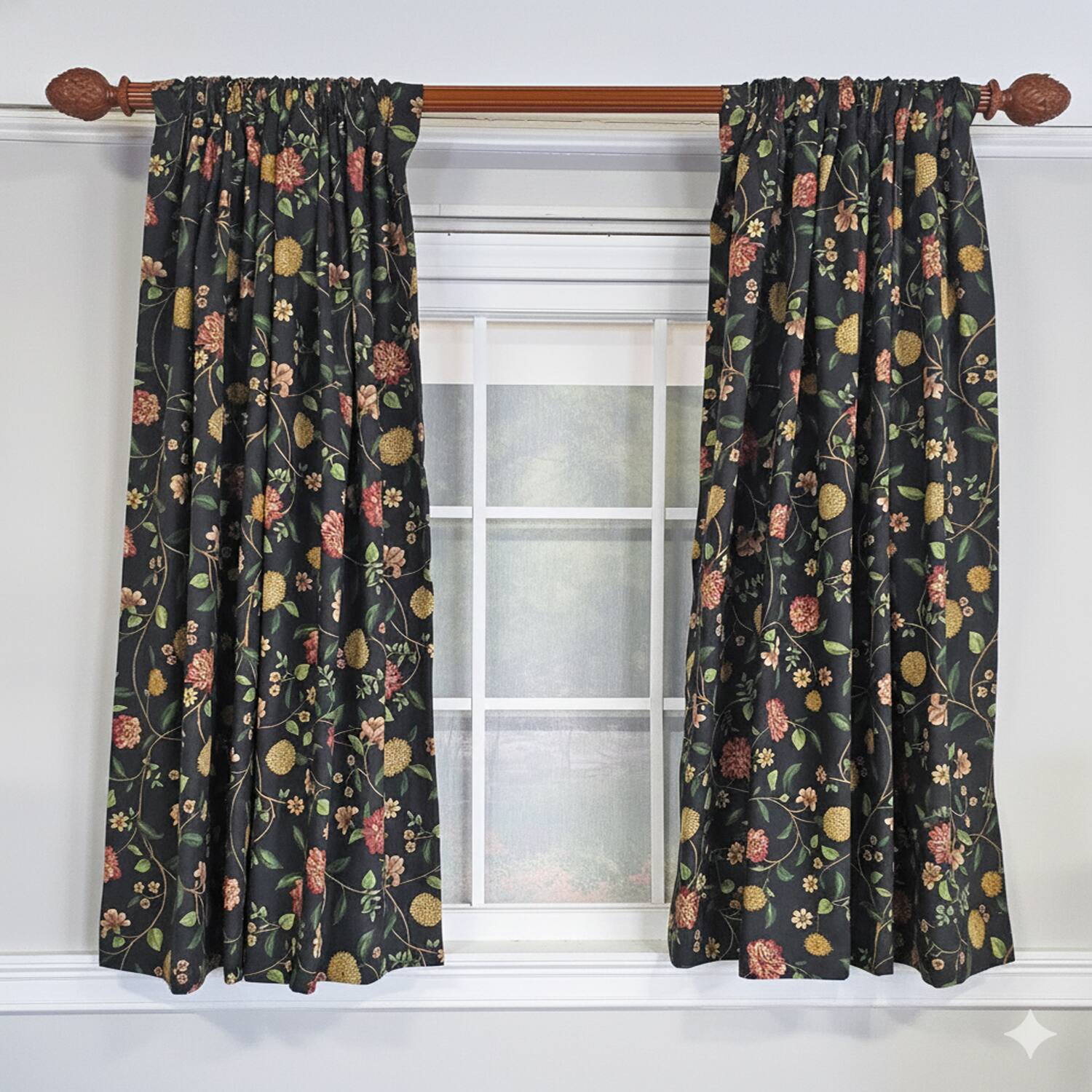 Angle. RLF Home - RLF Home NightFall 100% Cotton Rod Pocket Window Curtain set of 2 Panels 100" x 63" Black - Black.
