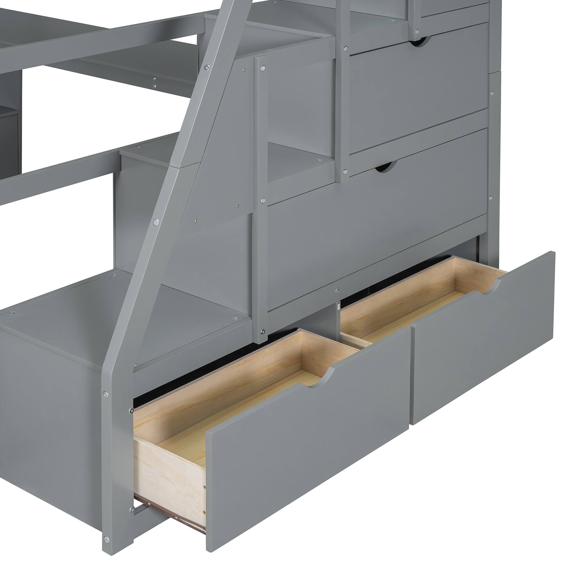 Alt View 10. Tiramisubest - Full Size Gray Loft Bed with 7 Drawers, 2 Shelves & Desk - Plywood, Sturdy & Uniquely Designed - Gray.