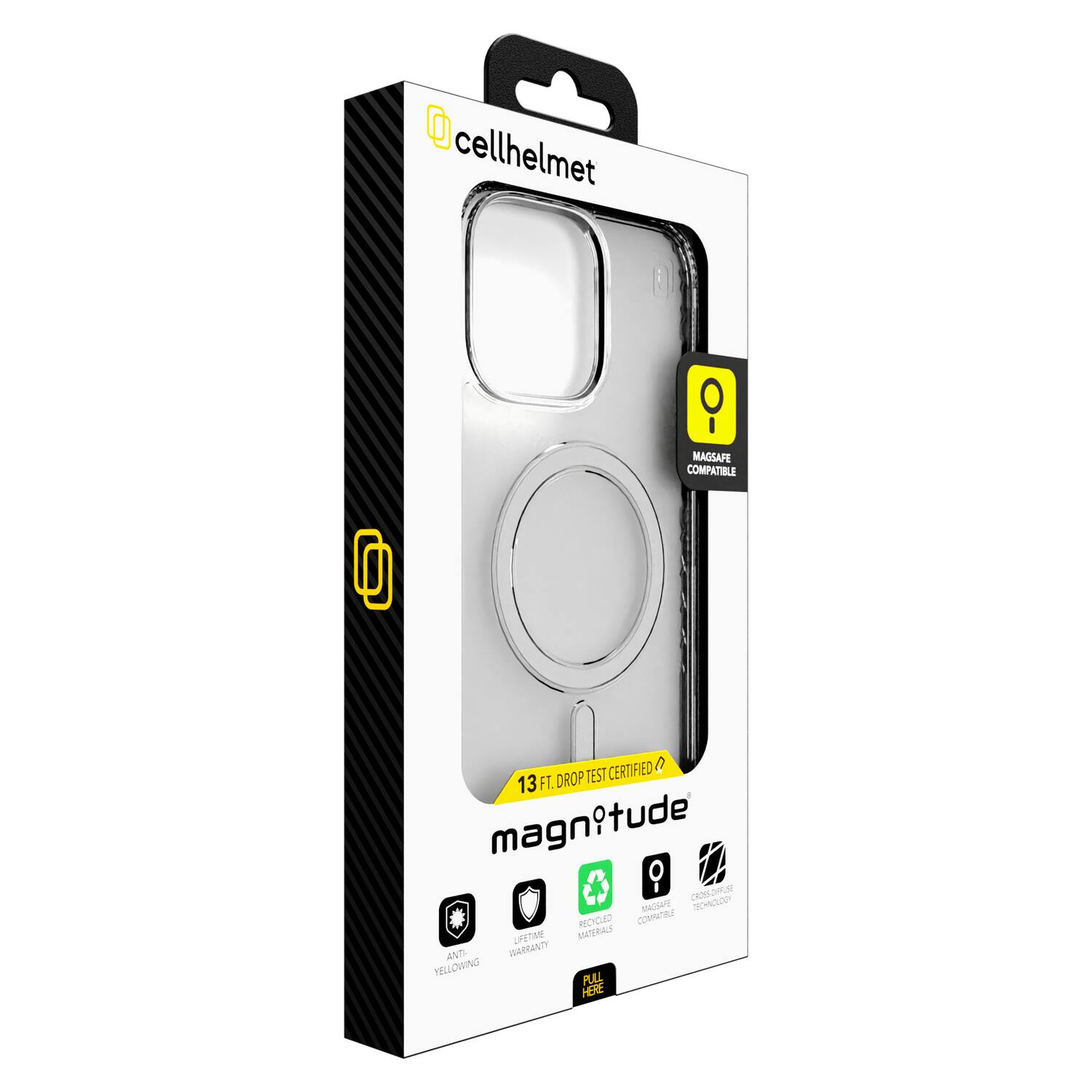 cellhelmet  
MAGSAFE COMPATIBLE  
13 FT. DROP TEST CERTIFIED  
magnitude  
MAGSAFE COMPATIBLE  
13 FT. DROP TEST CERTIFIED  
RECYCLED MATERIALS  
CROSS-LOOP TECHNOLOGY  
ANTI YELLOWING  
LIFETIME WARRANTY  
PULL HERE