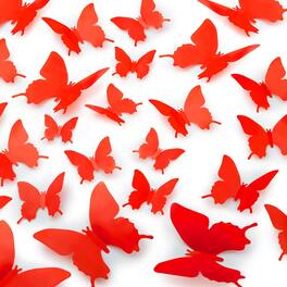 Zulay Kitchen - Zulay 24pcs Removable DIY Decorations 3D Butterfly Wall Decor with 3 Different Sizes - Red