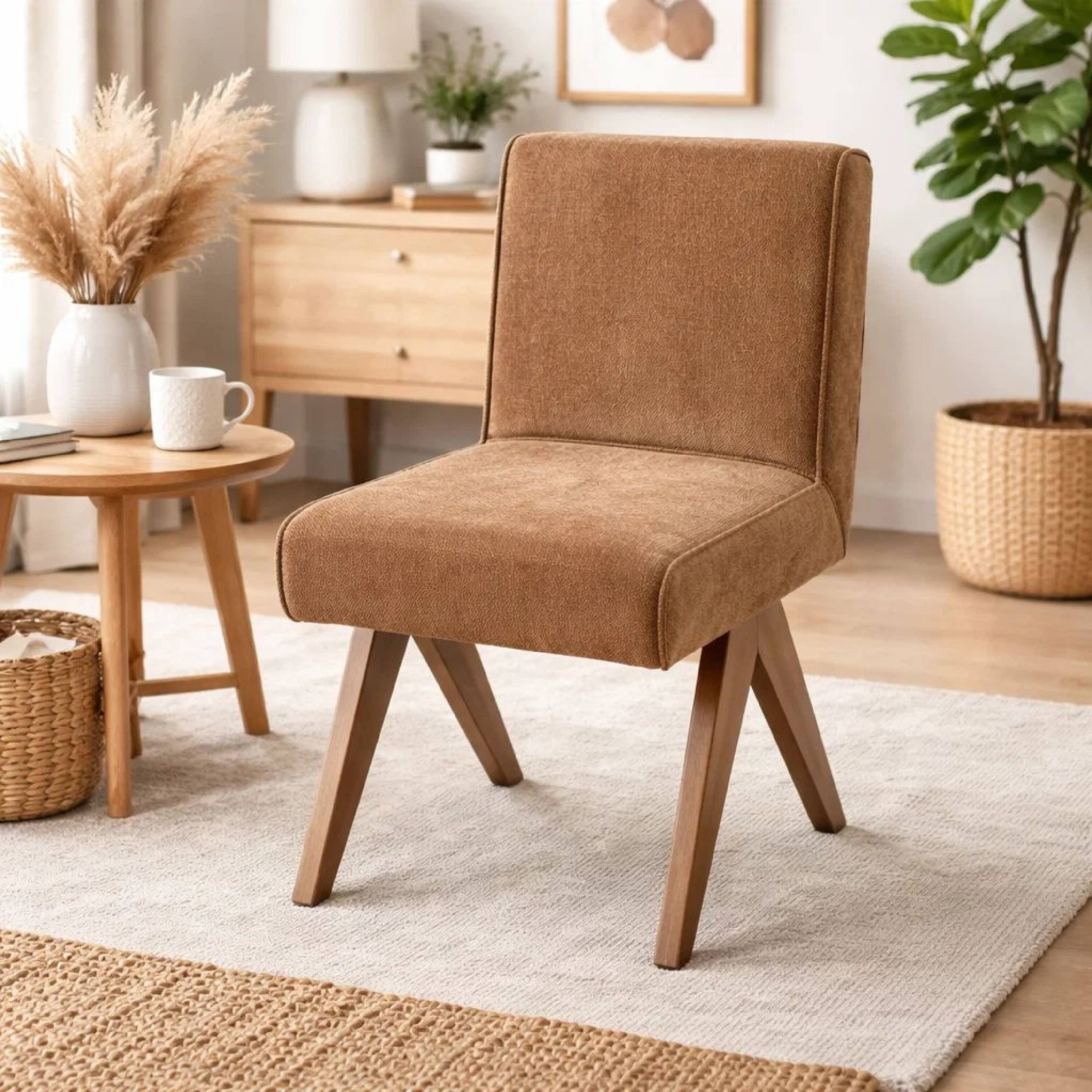 Alt View 7. Manhattan Lane - Sery Dining Side Chair Set of 2, Chocolate Brown Chenille, Wood Legs - Chocolate Brown, Oak Brown.