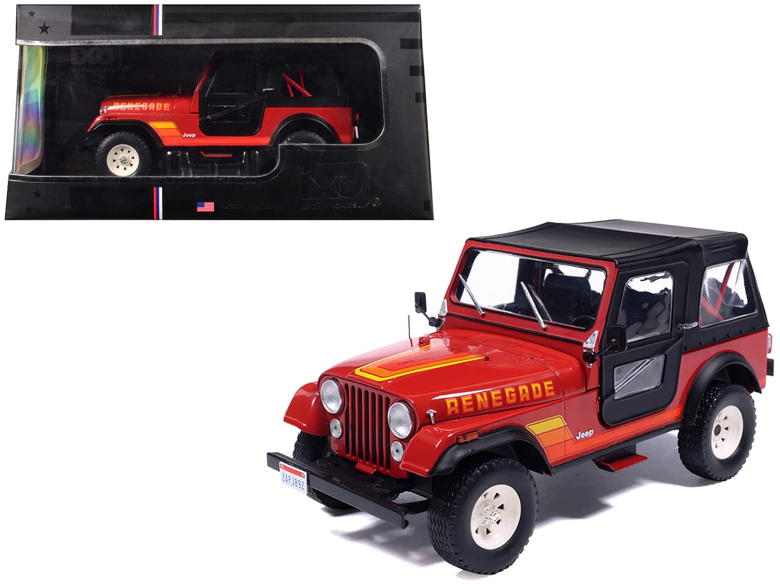 1983 Jeep Renegade Top 1/24 Diecast Model by IXO Models - Red with Stripes and Black