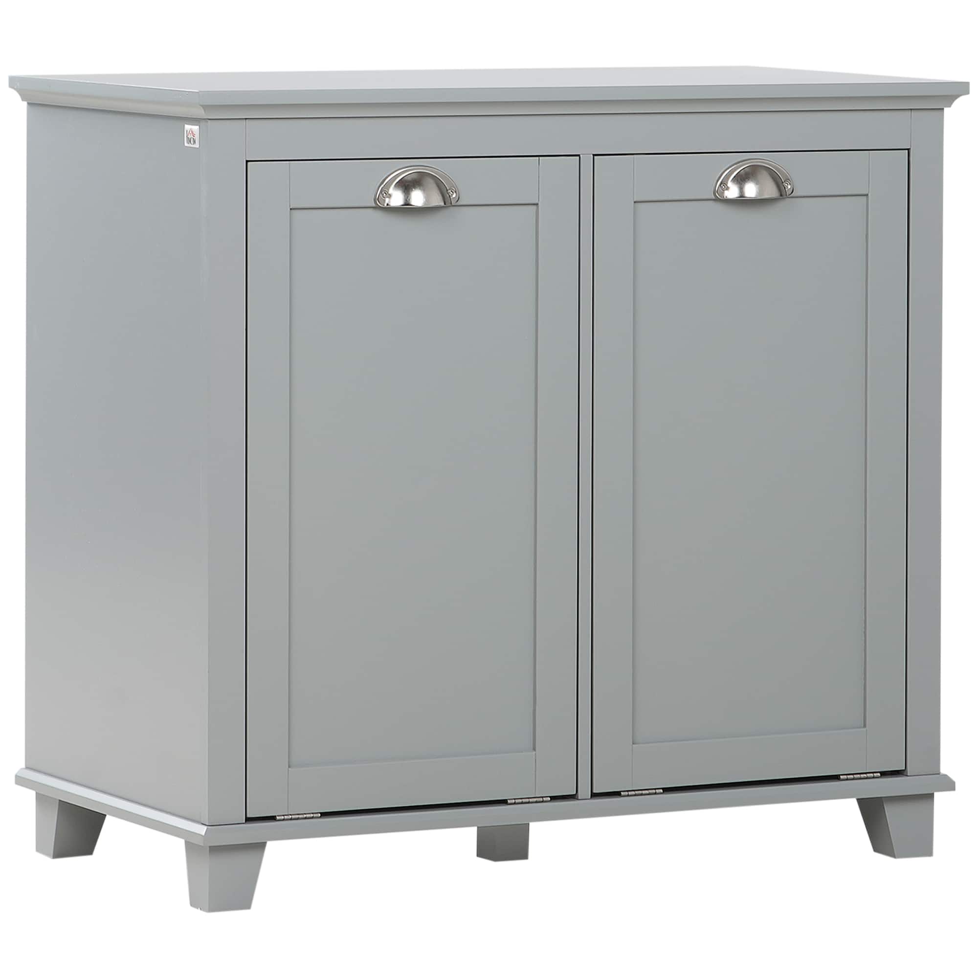 Front. Homcom - Dual Tilt out Laundry Hamper Cabinet, Bathroom Storage Cabinet with 2-Compartment Hamper - Gray.