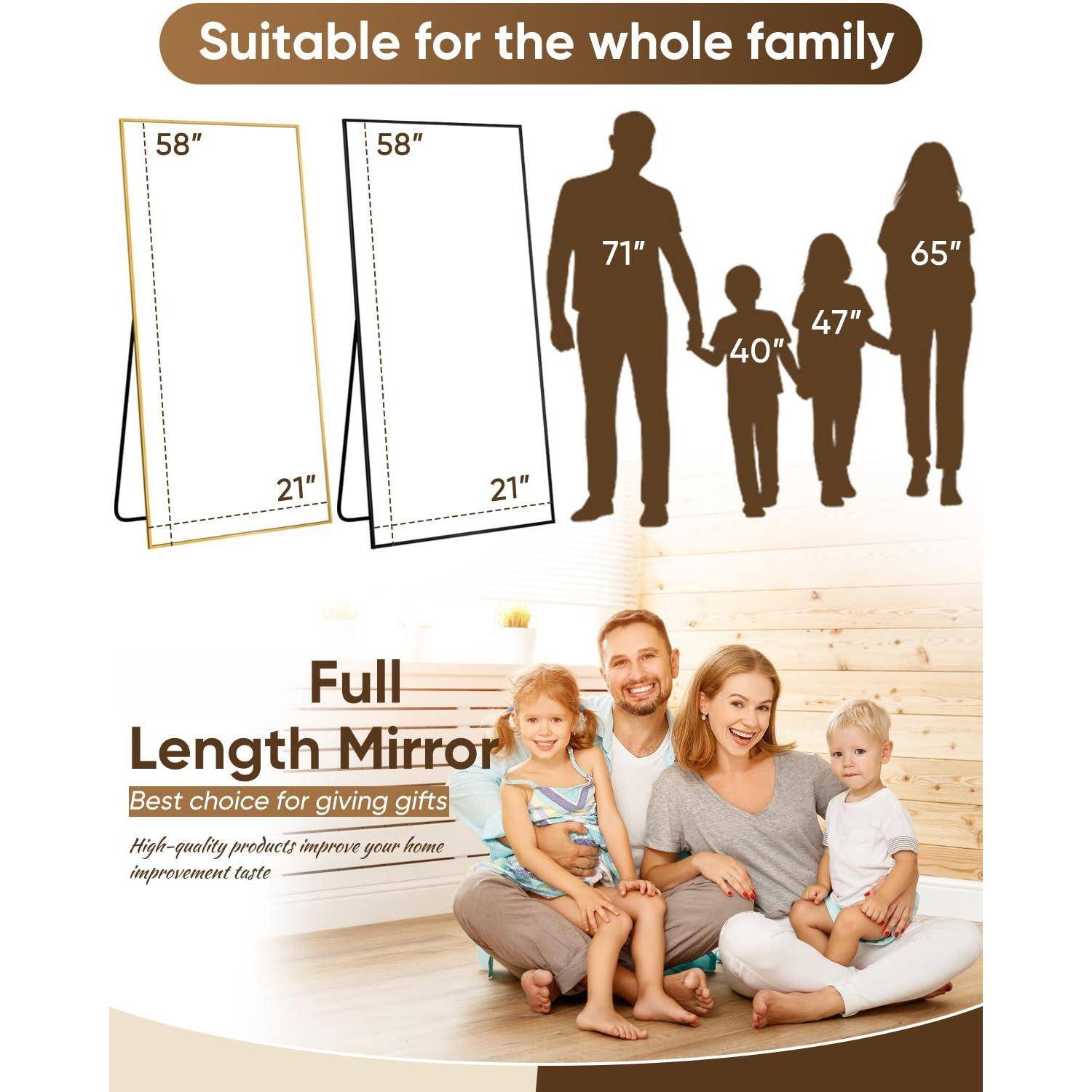 Suitable for the whole family

58" x 21"
58" x 21"

Full Length Mirror
Best choice for giving gifts

High-quality products improve your home improvement taste