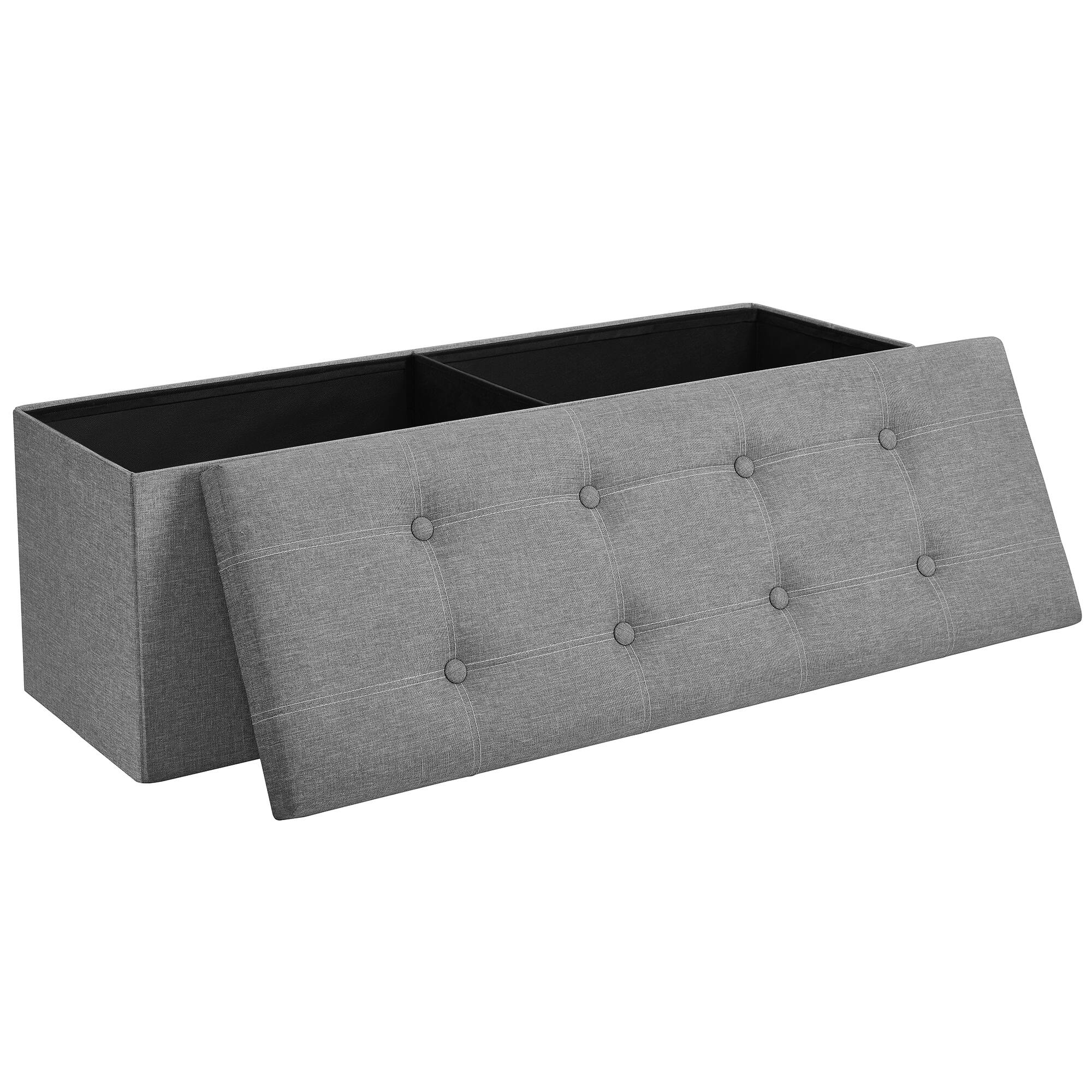 Front. Songmics Home - Ottoman Storage Bench, 35 Gal. Folding Chest with Breathable Linen-Look Fabric, Holds 660 lb, for Entryway, Living Room - Light Gray.