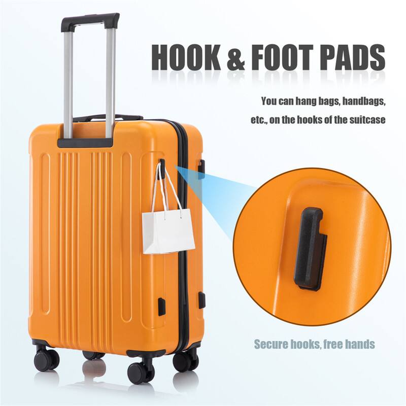 HOOK & FOOT PADS  
You can hang bags, handbags, etc., on the hooks of the suitcase  
Secure hooks, free hands