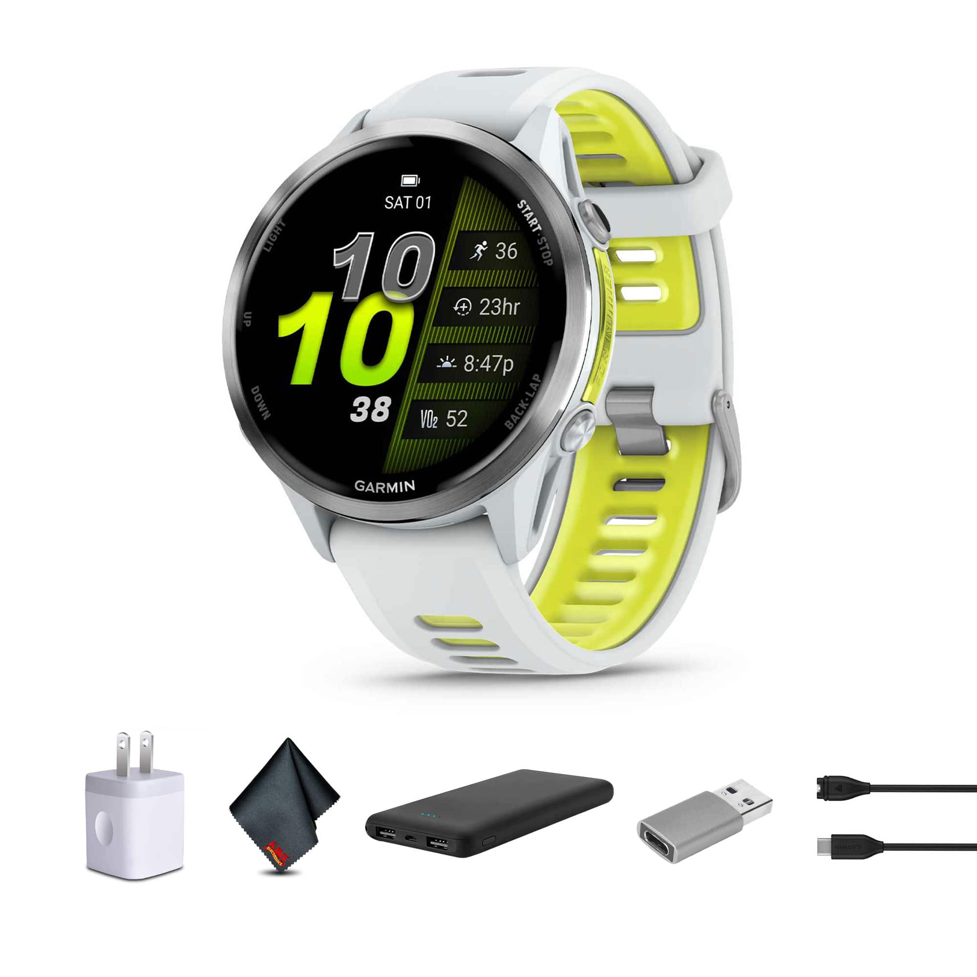 Garmin - Forerunner 970 Running GPS Smartwatch with Whitestone Case and Whitestone/Translucent Amp Yellow Band​ Bundle - Titanium - (2025)