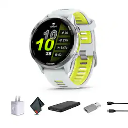 Garmin - Forerunner 970 Running GPS Smartwatch with Whitestone Case and Whitestone/Translucent Amp Yellow Band Bundle - Yellow - (2025)