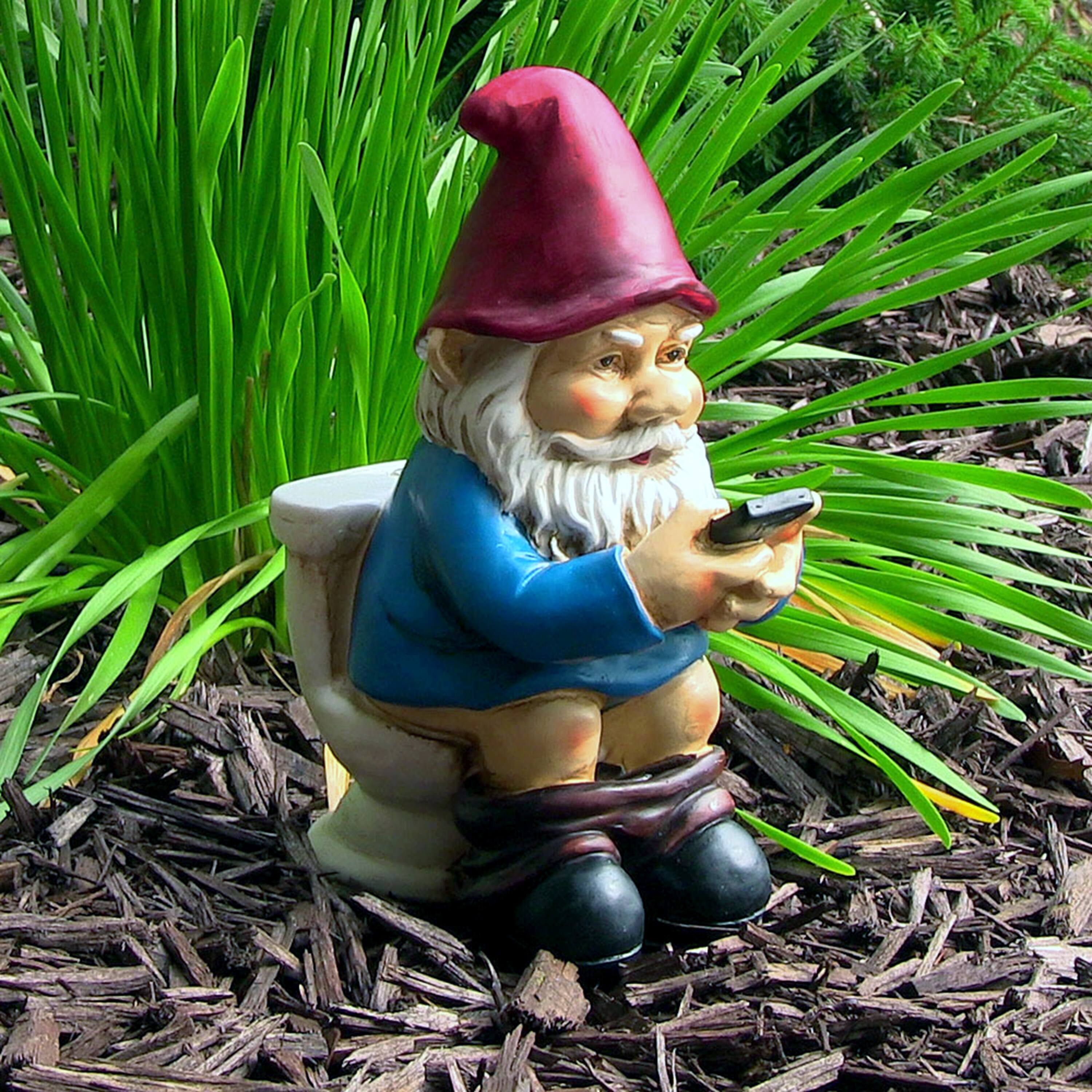 Alt View 3. Sunnydaze - Cody Reading a Phone on the Throne Outdoor Garden Gnome - 9.5 in - Light Blue.