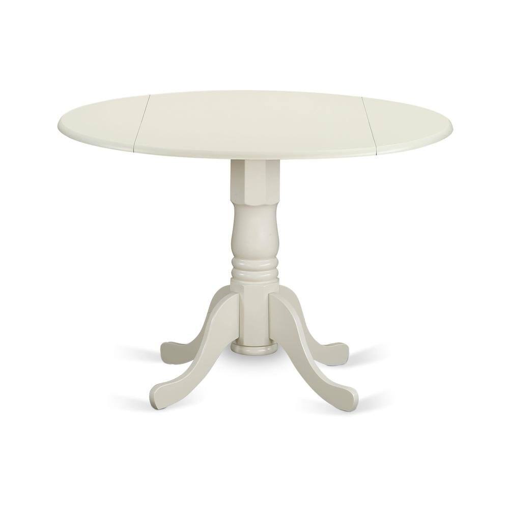 Front. FurniFact - Compact Round Dining Table with Drop Leaves – Ideal for Small Spaces - Linen White.