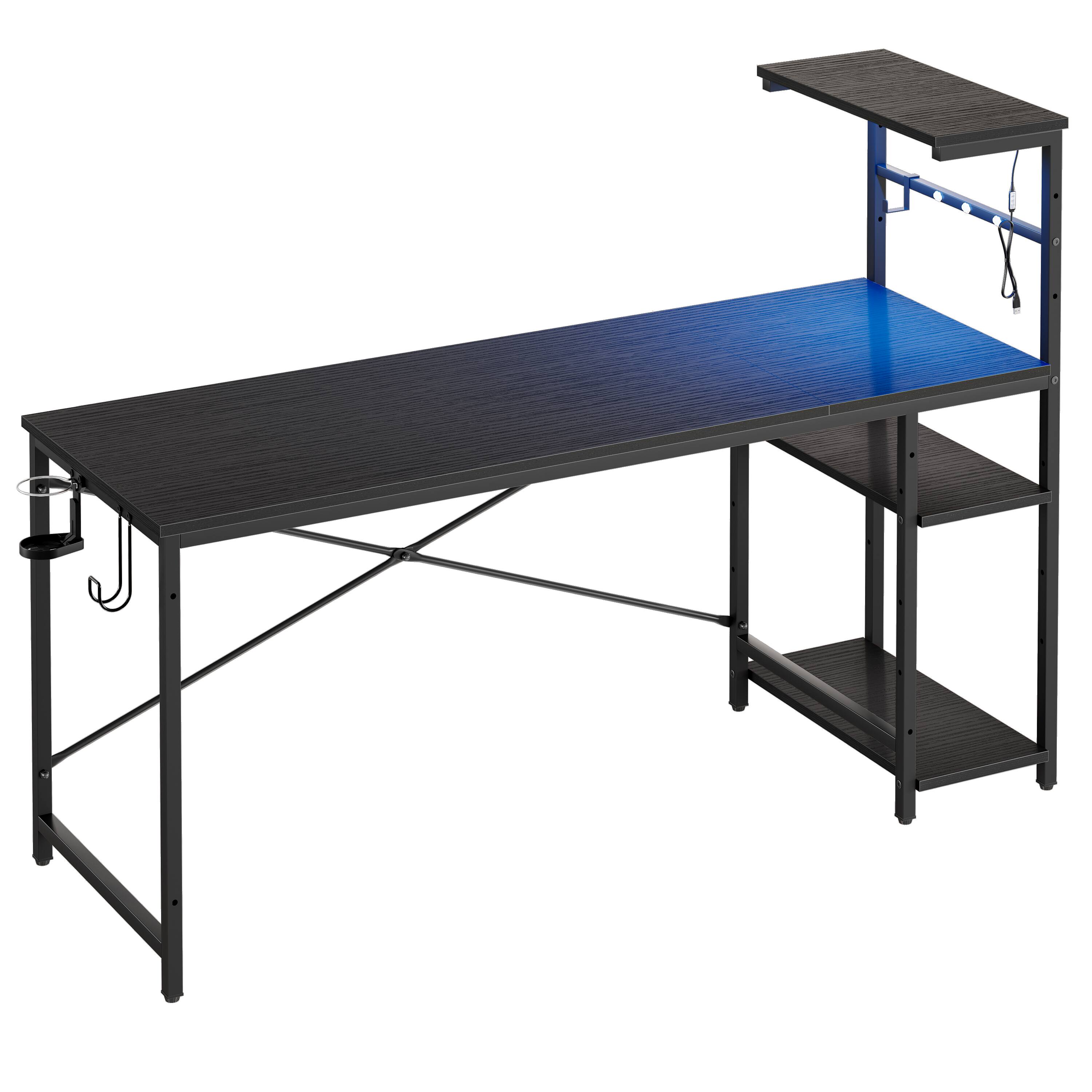 Left. Bestier - 61 Inch RGB Gaming Desk with LED Lights & Storage Shelf - Ergonomic Computer Desk - Black.