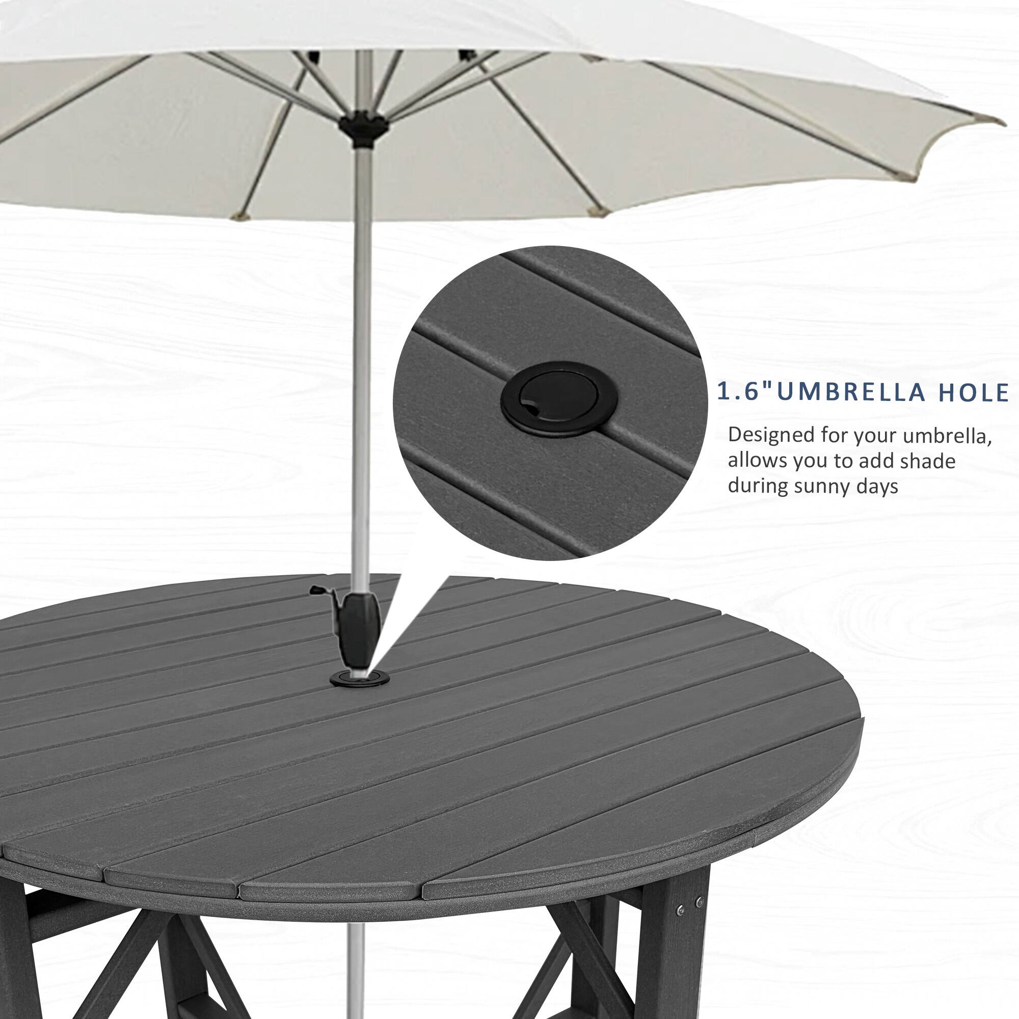 1.6" UMBRELLA HOLE  
Designed for your umbrella, allows you to add shade during sunny days