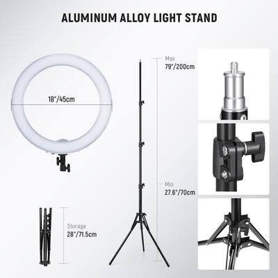 NEEWER Professionele ringlamp met standaard en telefoonhouder, 18 inch dun, 45 W, 2900 K-7000 K, TLCI98, afstandsbediening en app-bediening, zachtere verlichting voor make-up live stream TikTok, RP18B NEEWER Professionele ringlamp met standaard en telefoonhouder, 18 inch dun, 45 W, 2900 K-7000 K, TLCI98, afstandsbediening en app-bediening, zachtere verlichting voor make-up live stream TikTok, RP18B