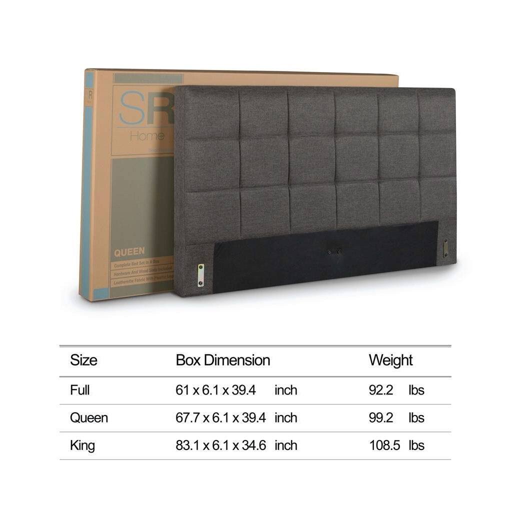 R SR Home QUEEN Bed Sel a Complote Mardwar Locterste Faode Size Box Dimension Weight Full 61 x 6.1 x 39.4 inch 92.2 lbs Queen 67.7 x 6.1 x 39.4 inch 99.2 lbs King 83.1 x 6.1 x 34.6 inch 108.5 lbs