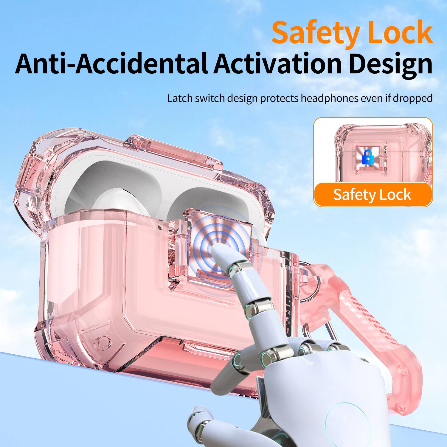 Safety Lock  
Anti-Accidental Activation Design  

Latch switch design protects headphones even if dropped  

Safety Lock