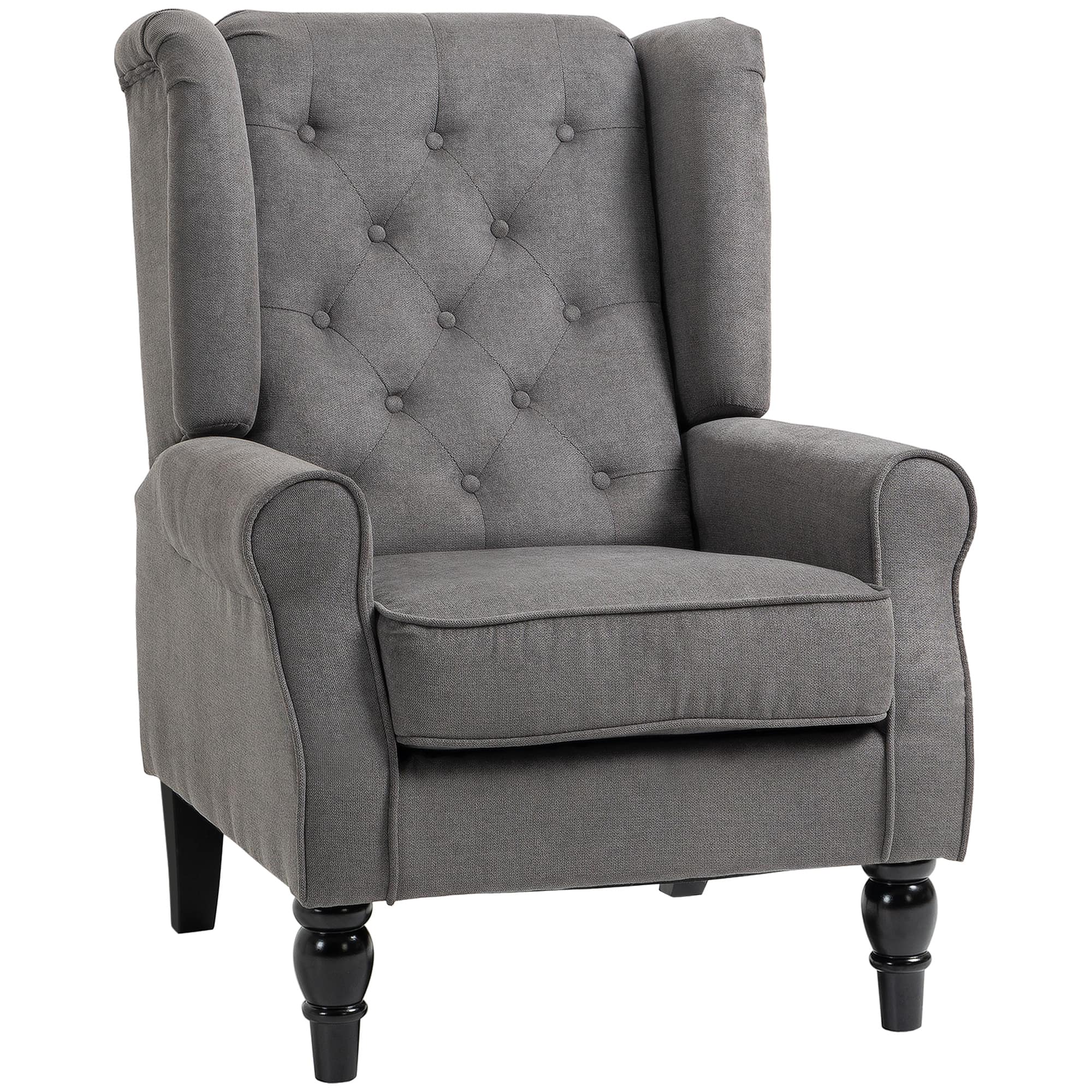 Front. Homcom - Accent Chair for Living Room, Button-Tufted Lounge Chair with Round Armrests and Wood Legs - Dark Gray.
