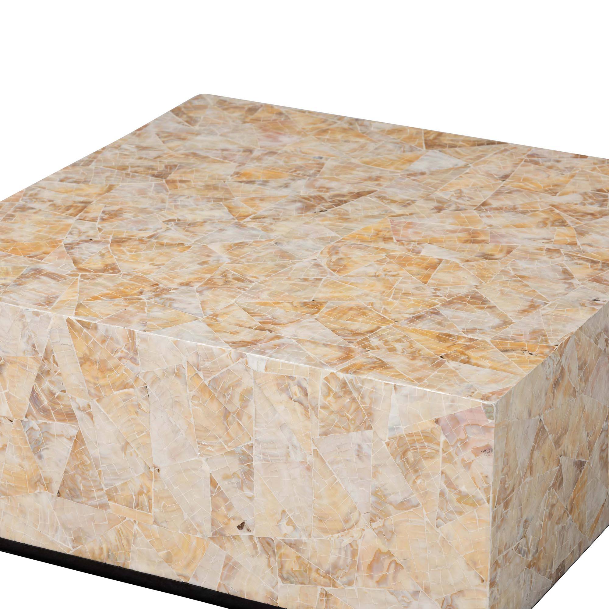 bali & pari Fraley Capiz Shell Coffee Table with Plinth Base Beige ...
