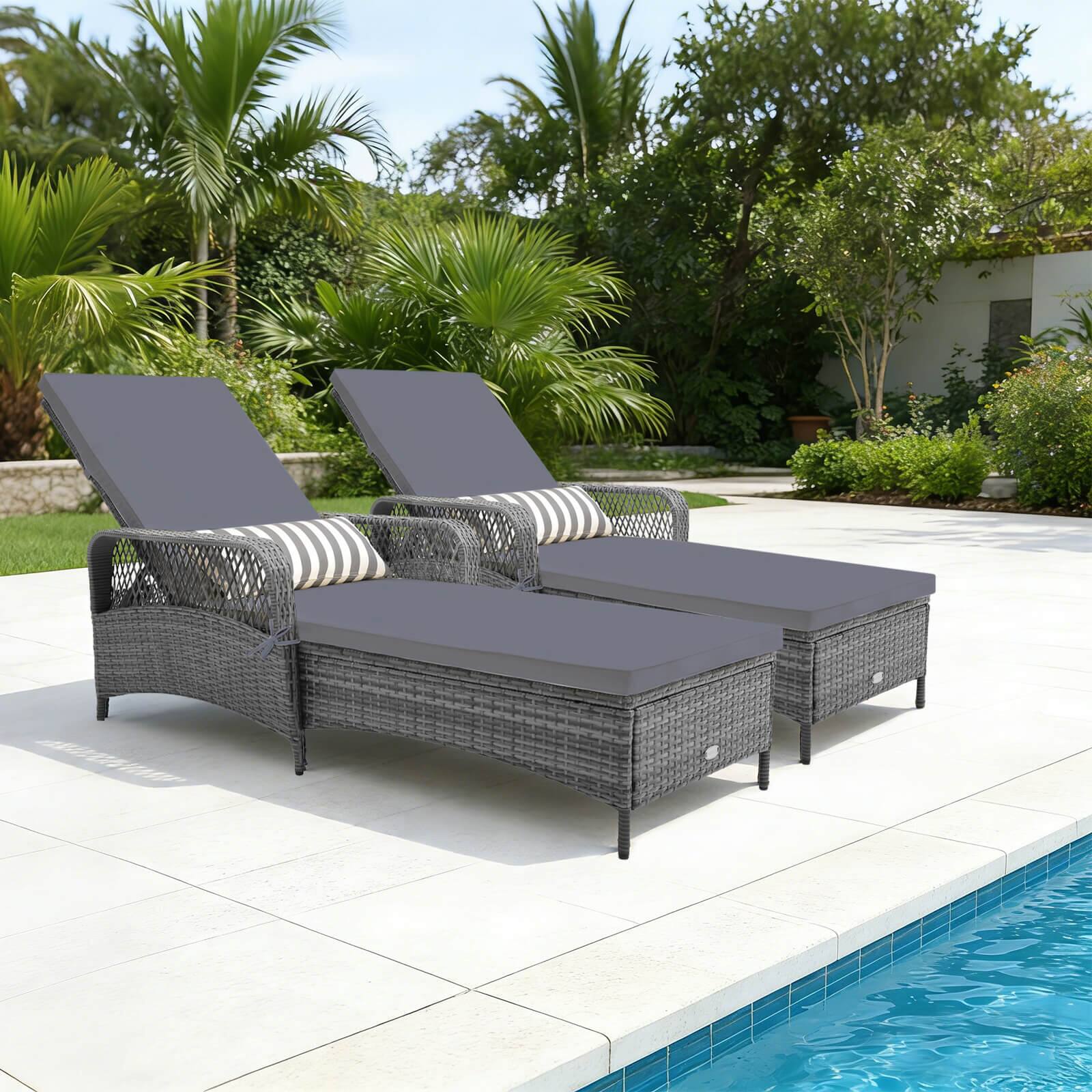 Alt View 4. Costway - Costway Outdoor Chaise Lounge Chair Patio Recliner with 6-Level Backrest Cushion & Pillow - Gray + Mix Gray.
