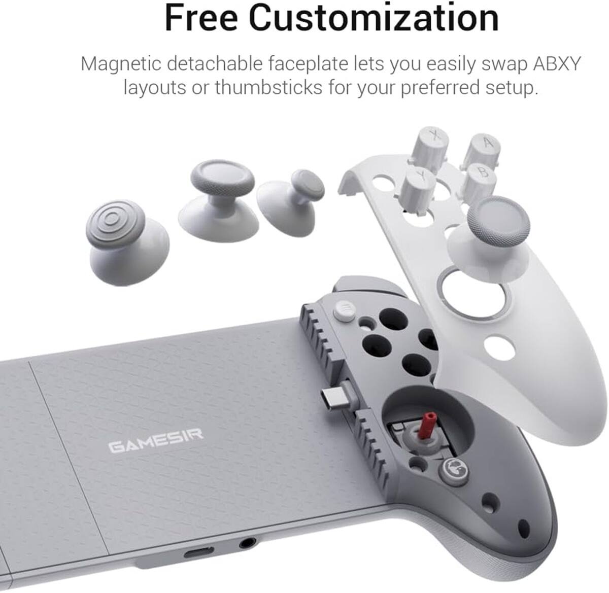 Free Customization

Magnetic detachable faceplate lets you easily swap ABXY layouts or thumbsticks for your preferred setup.