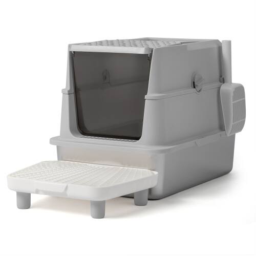Front. Winado - 23in Cat Litter Box Square Shape with Plastic Foot Pad,Shovel,PP Snap-on for Indoor - Grey.