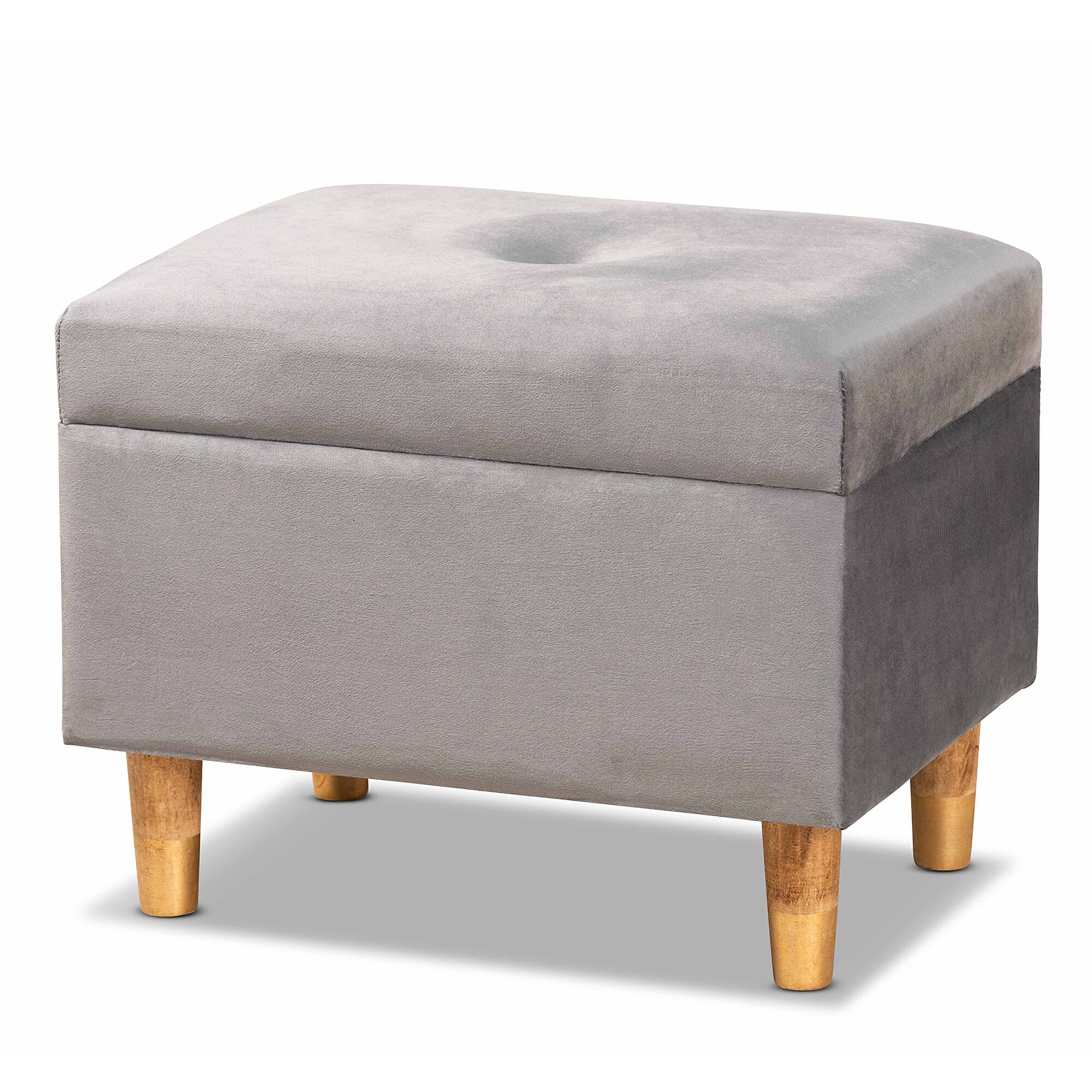 Baxton Studio - Elias Modern and Contemporary Velvet Fabric Upholstered and Oak Brown Finished Wood Storage Ottoman - Grey/Oak