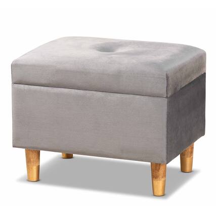 Front. Baxton Studio - Elias Modern and Contemporary Velvet Fabric Upholstered and Oak Brown Finished Wood Storage Ottoman - Grey/Oak.