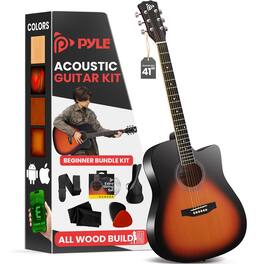 PYLE - Steel String Acoustic Guitar Kit, 4/4 Full - Natural