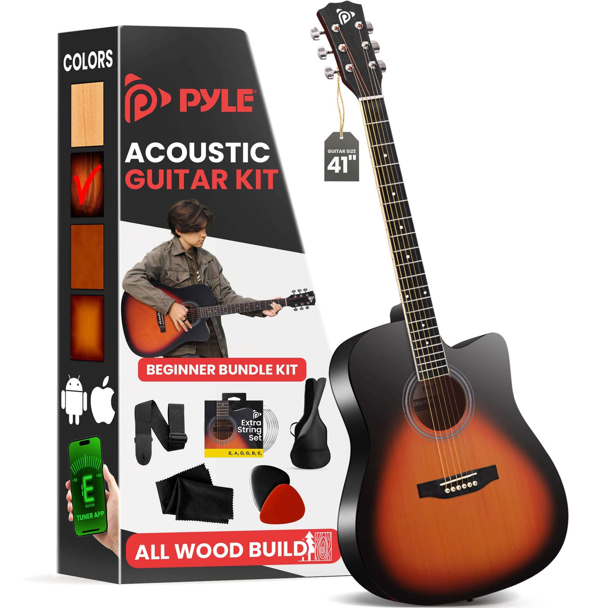 Pyle Steel String Acoustic Guitar Kit, 4/4 Full Natural PGSTGR007SBD ...