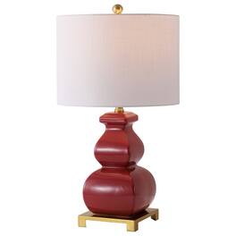 Jonathan Y - Vienna 25.5" Transitional Ceramic Gourd Table Lamp, Classic with Brass Gold Base for Living Room - Red