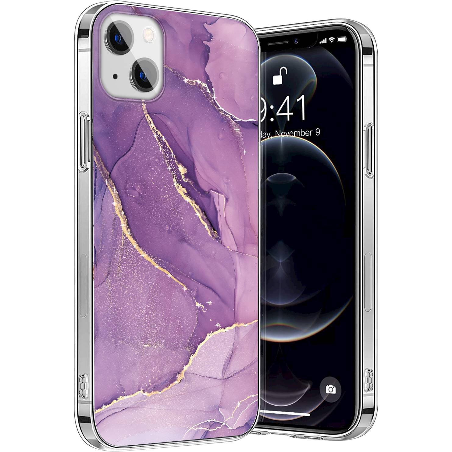 Alt View 11. SaharaCase - Marble Series Case for Apple iPhone 13 - Purple/Gold.