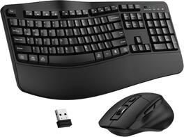 Core Tech - Wireless Keyboard and Mouse Combo – 2.4GHz Full-Size Ergonomic Wave Keyboard with Wrist Rest & Adjustable DPI Mouse, USB - Black