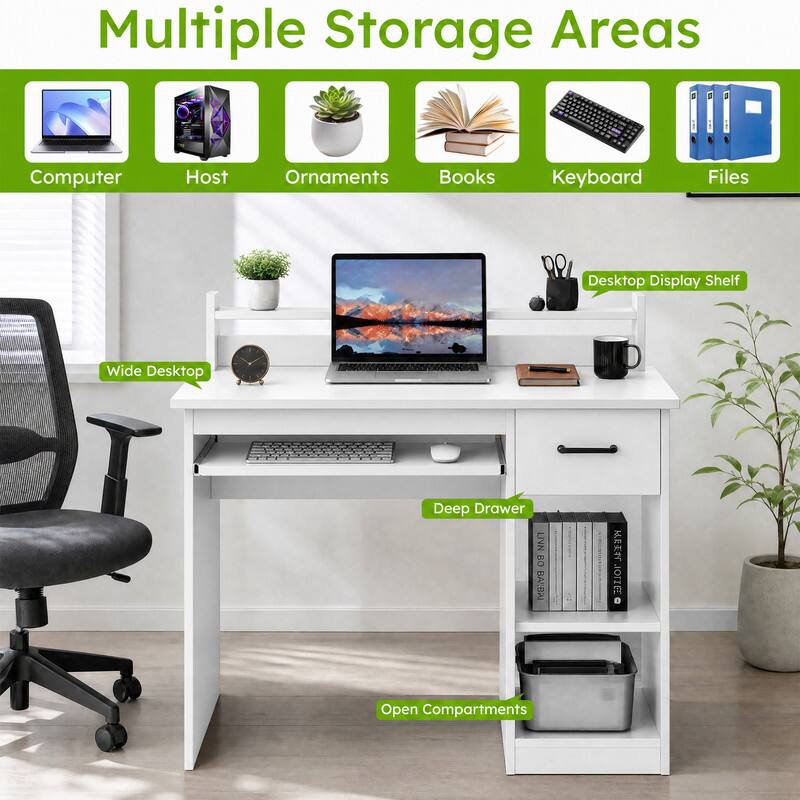 Multiple Storage Areas  
Computer  
Host  
Ornaments  
Books  
Keyboard  
Files  
Desktop Display Shelf  
Wide Desktop  
Deep Drawer  
Open Compartments
