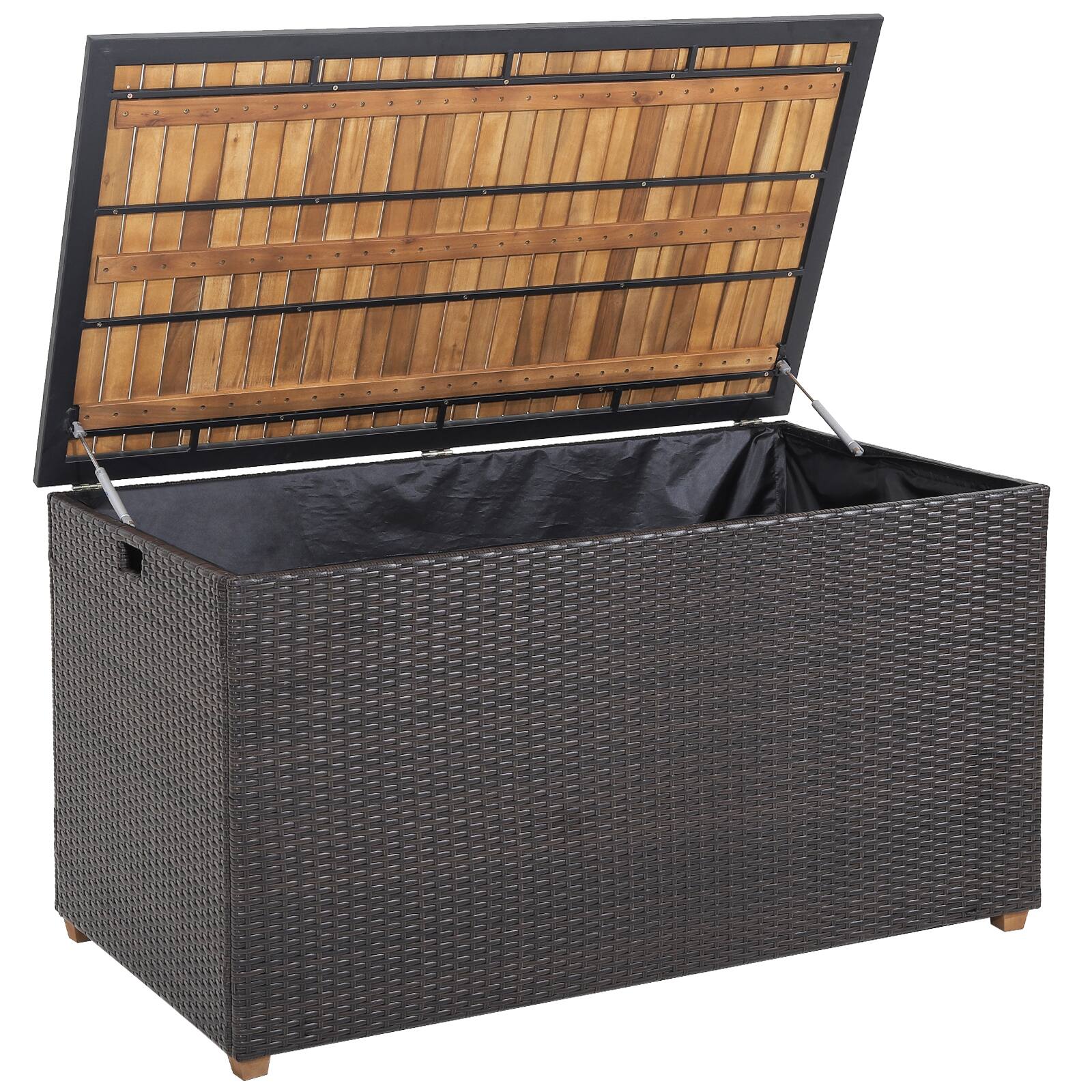 Left. WELLFOR - 134 Gallon Rattan Storage Box with Zippered Liner and Solid Acacia Wood Top - Brown.