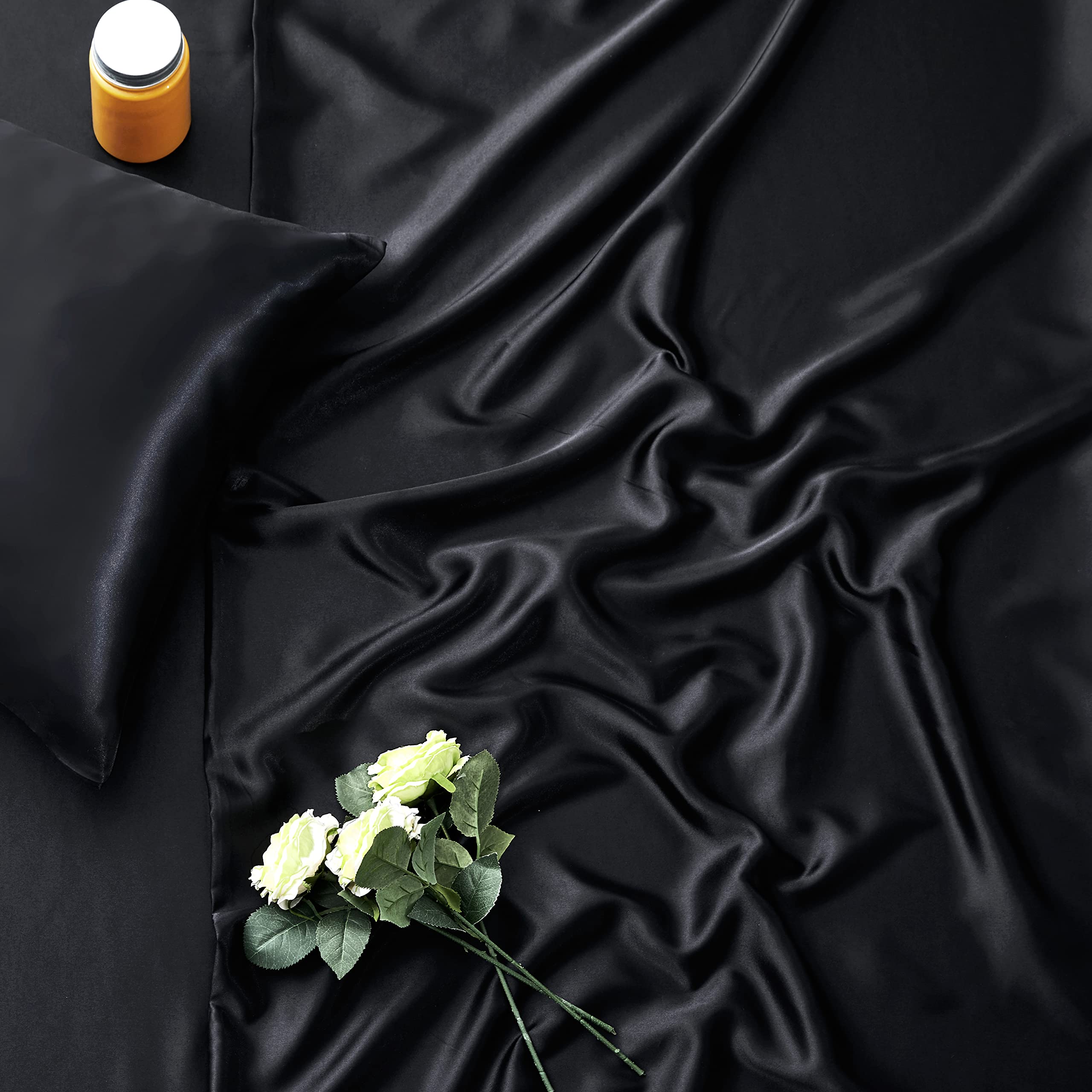 Alt View 5. Dapper Styles - Duvet Cover Set - Satin Fitted Sheet Pillowcases Silky Comforter - Black-King(Not Comforter).