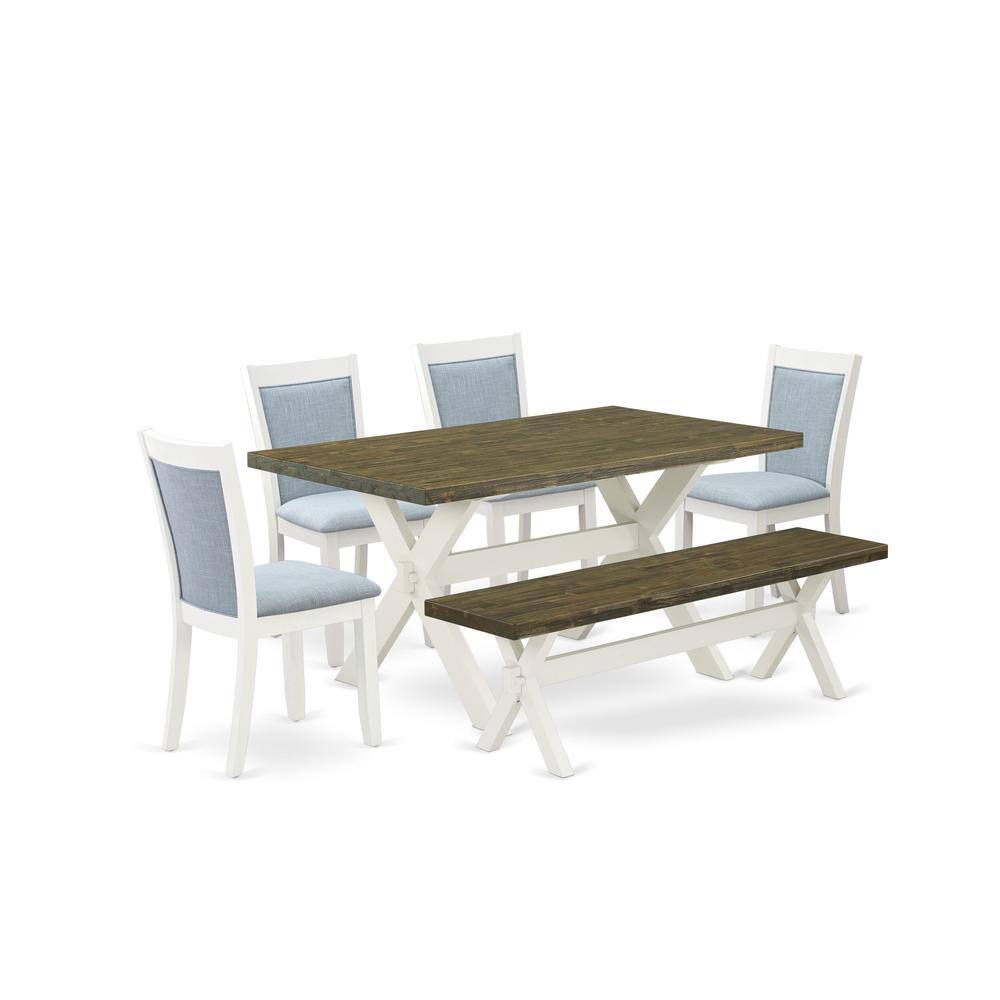 Alt View 4. East West Furniture - X076MZ015-6 6-Pc Table Set Consists of a Wood Table - 4 Baby Blue Padded Chairs and a Wood Bench - Wire Brushed Linen - Multi-Color.