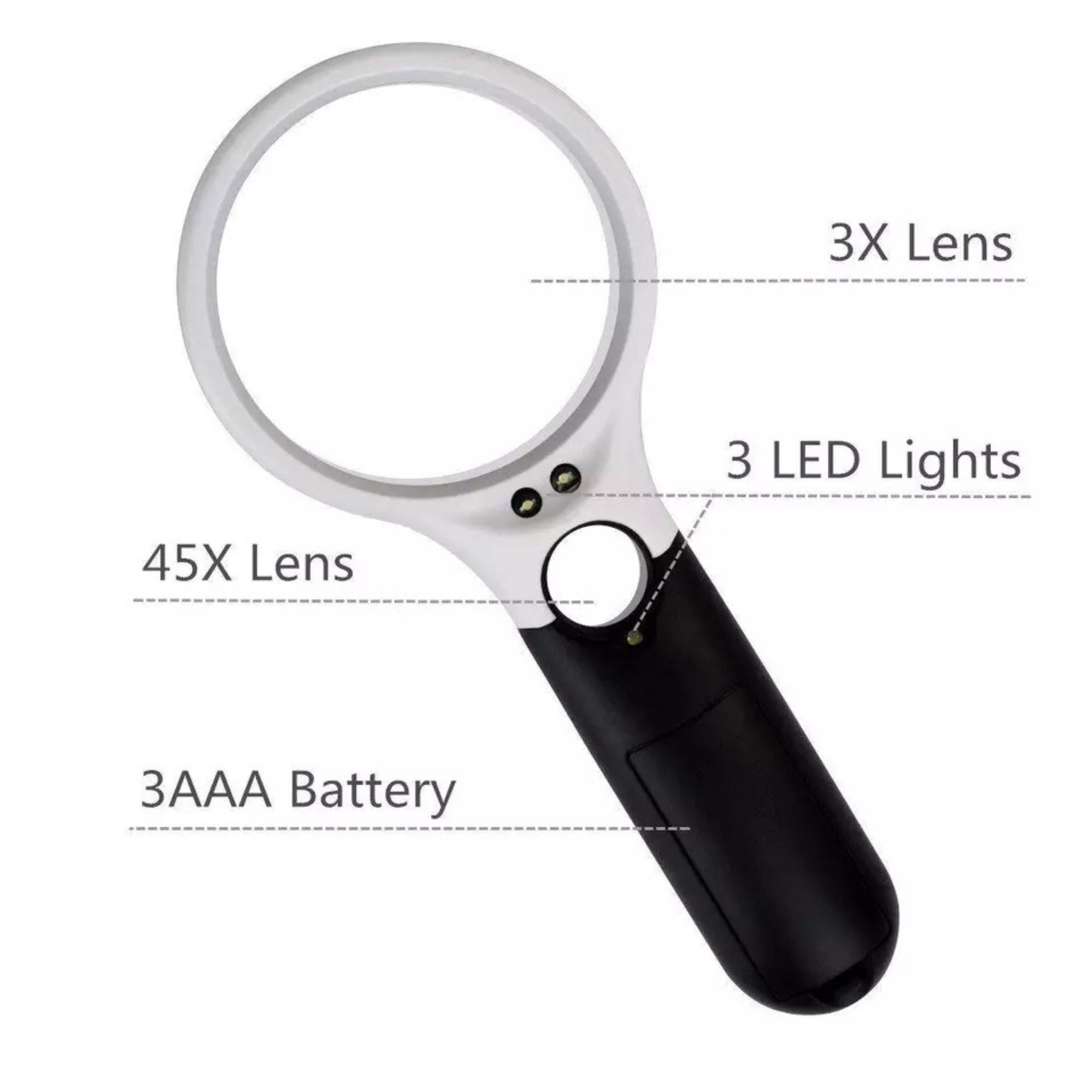3X Lens  
3 LED Lights  
45X Lens  
3AAA Battery