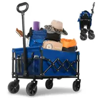 Bestier Upgraded Folding Wagon with Adjustable Handle with Wheels - Blue - Front_Zoom
