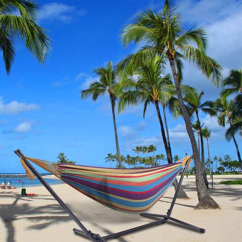 Alt View 7. Winado - Hammock Set 9 FT Heavy Duty with Steel Stand, Portable Carrying Bag for Garden Indoor Outdoor Patio Deck Yard Beach - Rainbow Stripes.