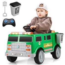 Gymax - Ride on Garbage Truck w/ Remote Control Trash Bin Shovel Lights Sound Effects - Green