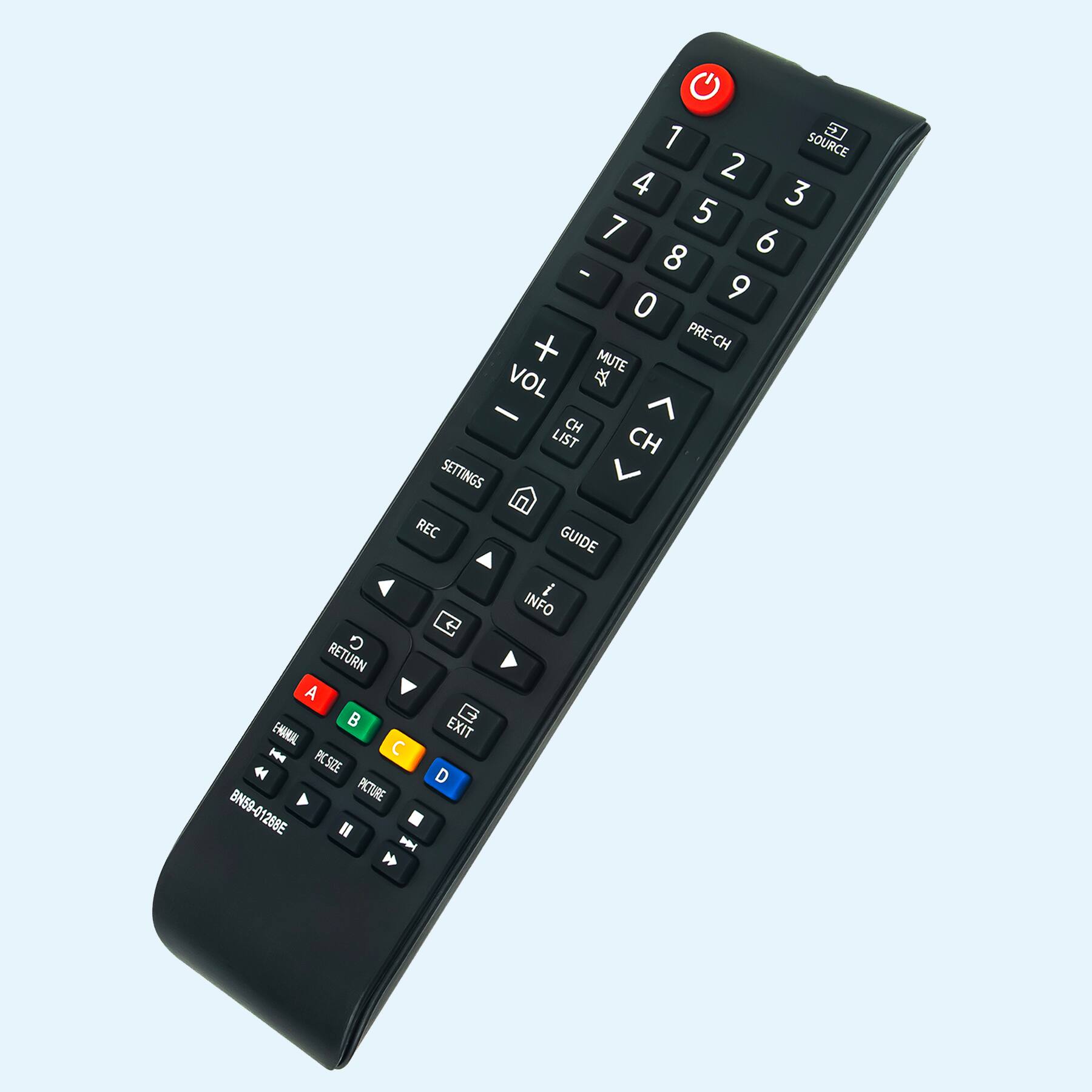 1 C SOURCE 4 2 3 5 7 6 - 8 0 9 + PRE-CH MUTE VOL 4 - CH LIST CH SETTINGS REC GUIDE INFO F G RETURN A B EXIT ENURAL C 44 PICSIZE D PICTURE BN59-01288E 268E II -