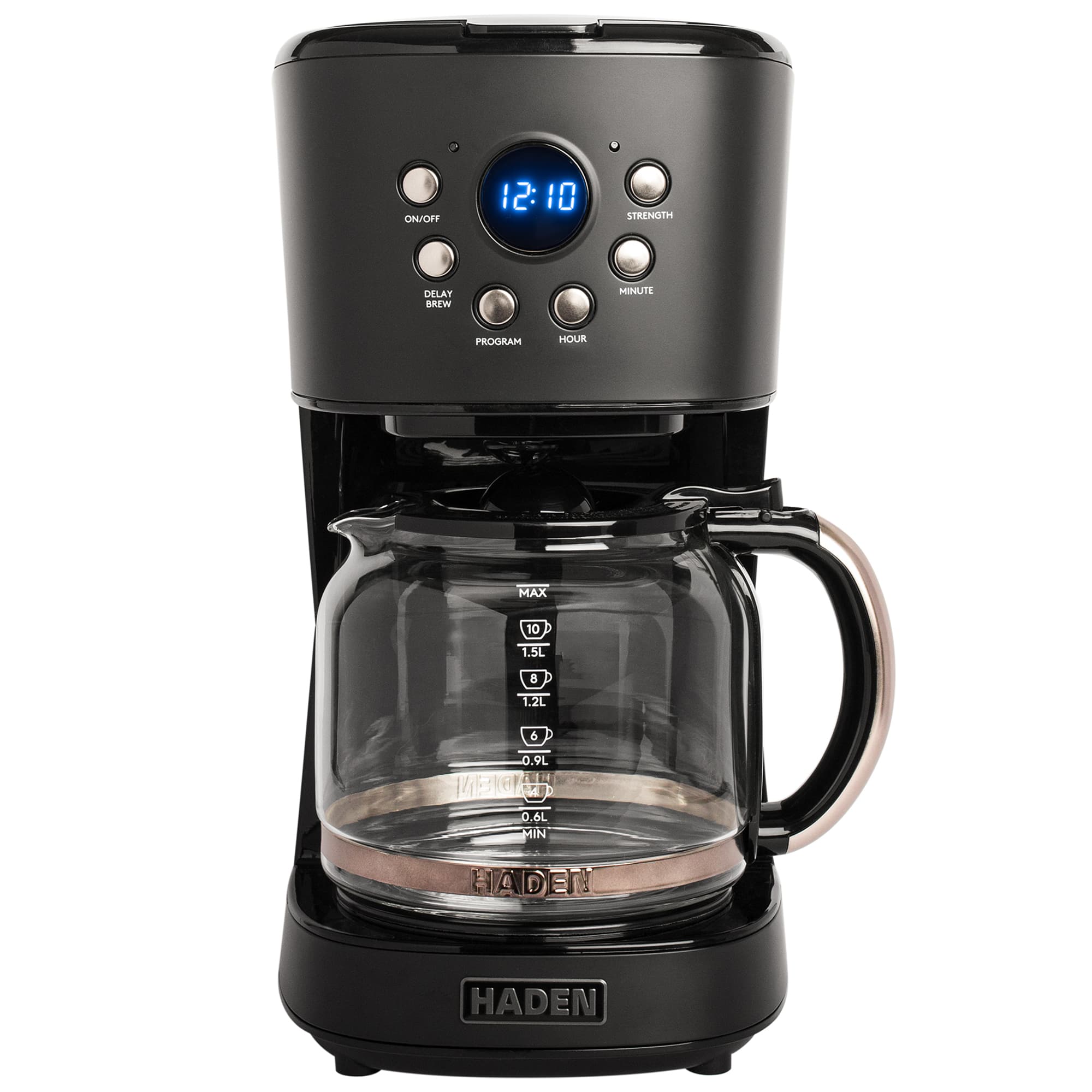 Haden - 12 Cup Programmable Drip Coffee Maker with Strength Control, Black/Pewter - Black / Pewter