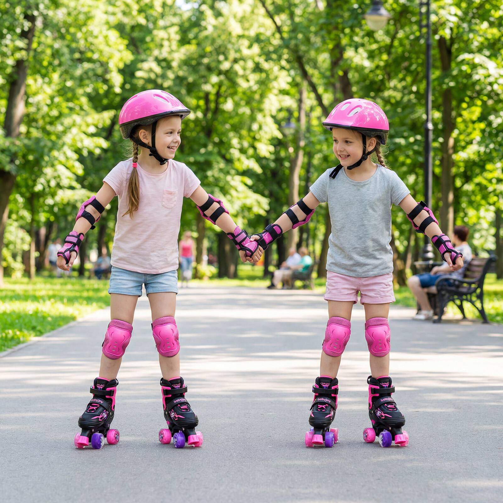 Alt View 3. Gymax - Gymax Kids Roller Skates 4 Sizes Adjustable Quad Skates w/Light-up Wheels for Ages 5-7 Pink - Pink.