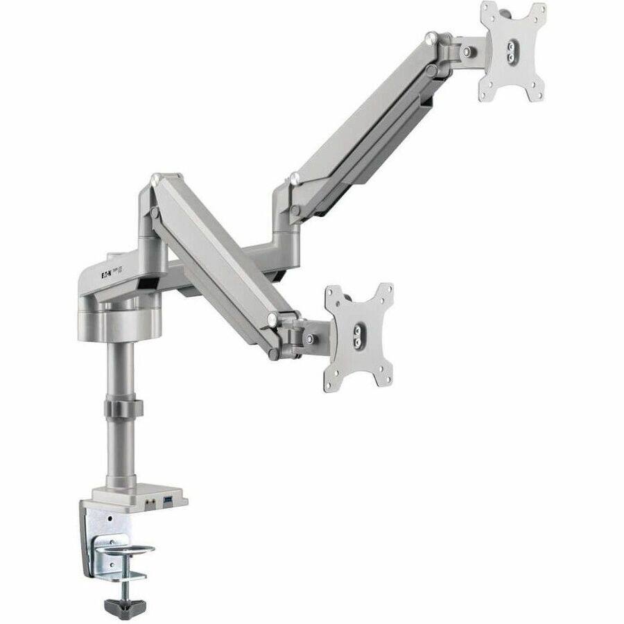 Alt View 2. Tripp Lite - Eaton Tripp Lite Series Dual-Display Gas-Arm Mount for 13" to 34" Monitors - Clamp or Grommet, USB, Audio Ports - Silver.