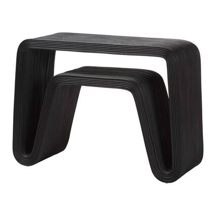 Front. bali & pari - Abebi Rattan Console Table - Modern Accent Table with Waterfall Silhouette and Open Hairpin Legs, Boho Coastal Style - Black.